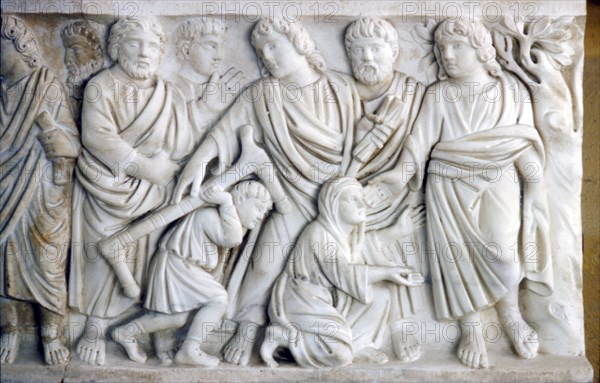 Early Christian Sarcophagus of Christ healing the sick, 4th century Artist: Unknown.