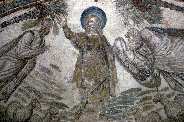 Christ with St Paul and St Peter (right), Mosail detail, Church of Santa Costanza, Rome, 350 BC. Artist: Unknown.