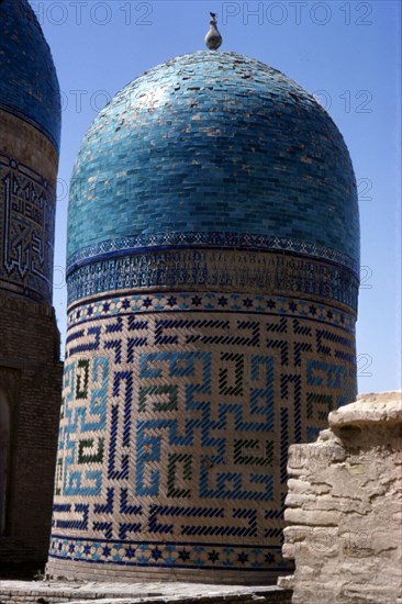 Domes of Mausoleum, Shah-i-Zinda Complex, Samarkand, 14th-15th century, (c20th century). Artists: CM Dixon, Unknown.