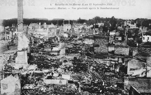 The ruins of Sermaize-Les-Bains, France, Battle of the Marne, World War I, 1914. Artist: Unknown