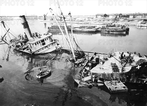 Scuttled ship in Marseilles harbour, France, c1945-1949. Artist: Unknown