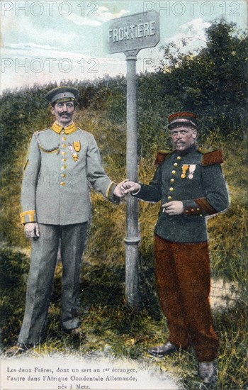 Two brothers at the French/German frontier, 20th century. Artist: Unknown