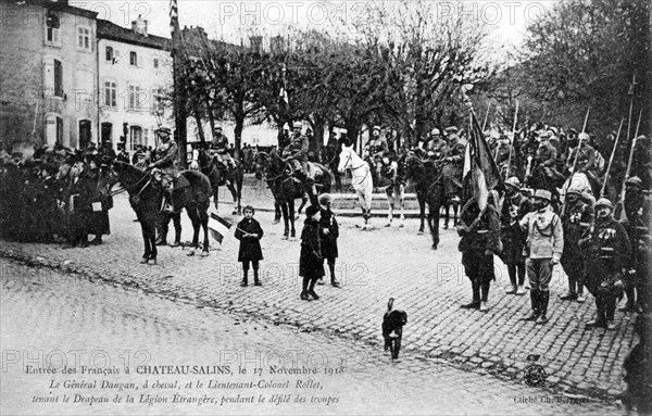 Entry of the French Foreign Legion into Chateau-Salins, Moselle, France, 17 November 1918. Artist: C Bergeret