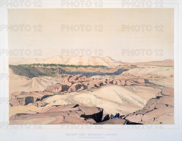 'Desert and Quarries, Asouan, with the Island of Elephantine', Egypt, 19th century. Artist: Lord Wharncliffe