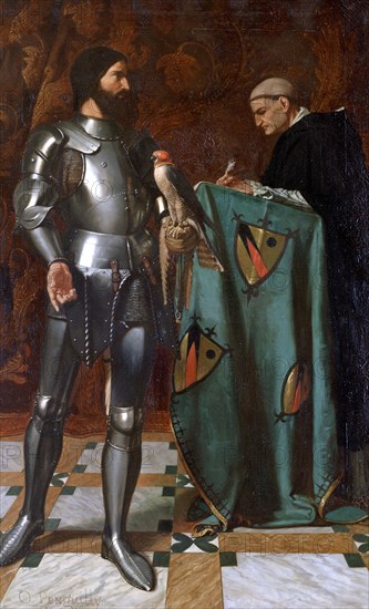 'Knight dictating a letter to a Monk', 1865. Artist: Octave Penguilly L'Haridon