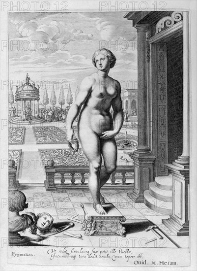 Pygmalion is enamoured with a statue he has made, 1655. Creator: Unknown.