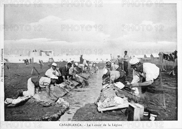 French Foreign Legion doing their washing, Casablanca, Morocco, 20th century. Artist: Boussuge