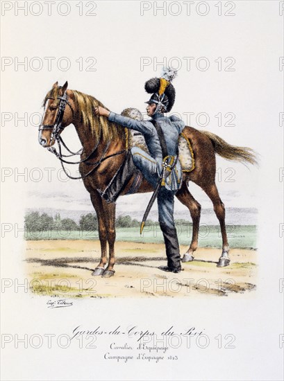 'Gardes-du-Corps de Roi, Cavalier d'Equipage, Spanish Campaign', 1823 Artist: Eugene Titeux