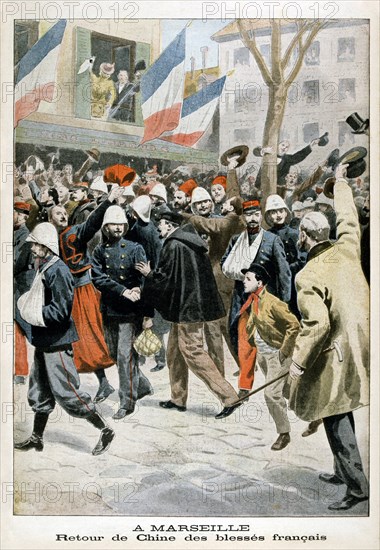 At Marseille, The return of wounded French soldiers from China, 1901. Artist: Unknown