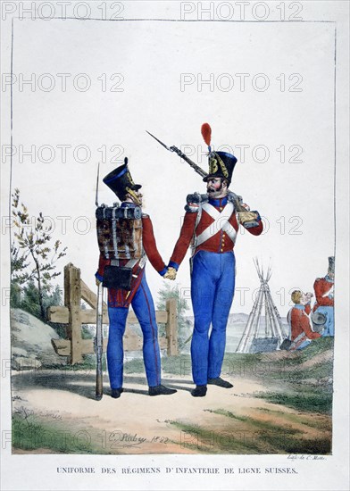 Uniform of a regiment of Swiss infantry, France, 1823.  Artist: Charles Etienne Pierre Motte