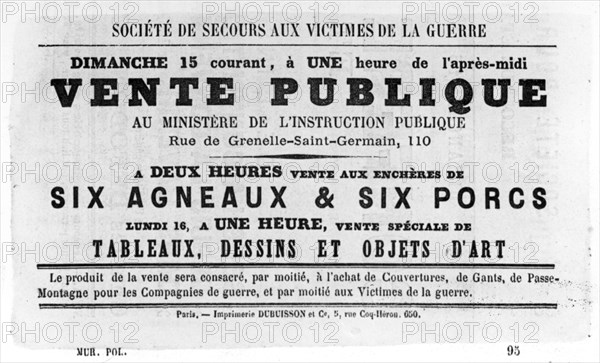 Vente Publique, from French Political posters of the Paris Commune,  May 1871. Artist: Unknown