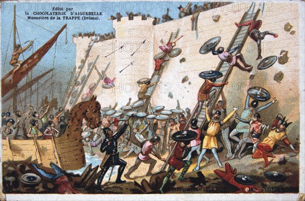 Siege of Paris by the Normans,19th Century. Colour Lithograph. Private collection. Creator: Unknown.