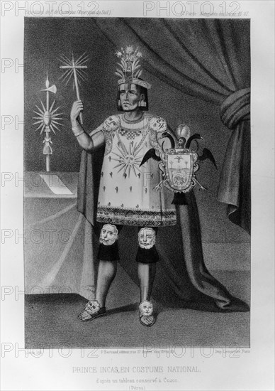 Inca prince, national costume, 1852. Artist: Jacques Francois Gauderique Llanta