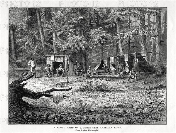'A Mining Camp on a North-West American River', 1877. Artist: Unknown