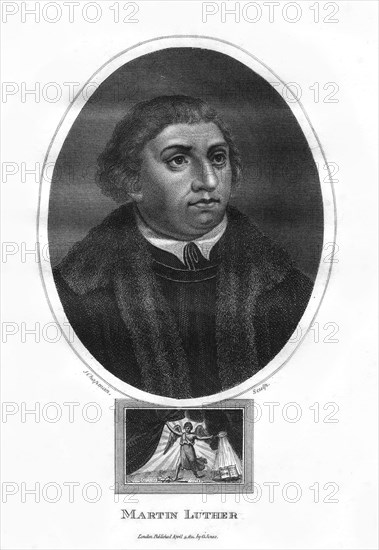 Martin Luther, German theologian, Augustinian monk, and ecclesiastical reformer, 1814.Artist: J Chapman