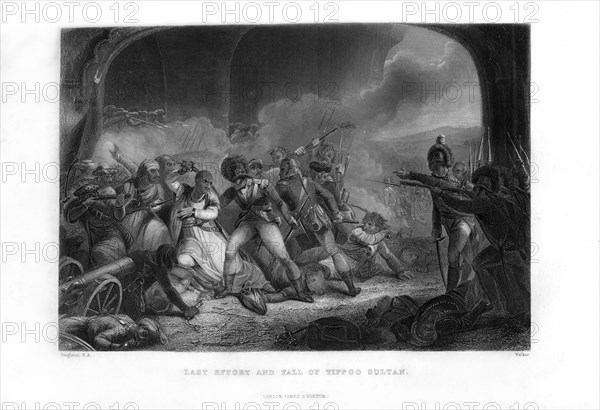 'Last Effort and Fall of Tippoo Sultan', 1799, (mid-19th century). Creator: Walker.