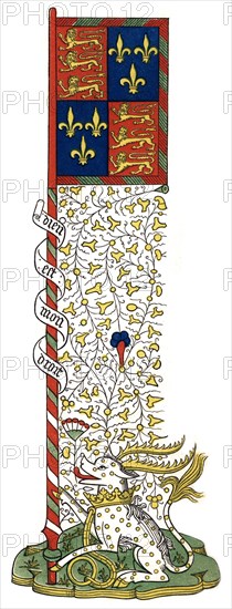 Banner of the arms of England and France, quartered, c1445, (1843).Artist: Henry Shaw