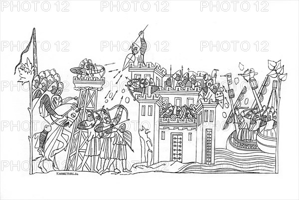 Siege scene, c1260, (1843).Artist: Henry Shaw