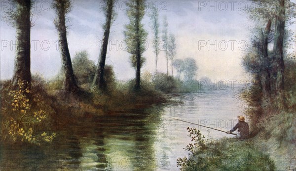 'A Canal with a Fisherman', c1857-1911, (1912).Artist: Alphonse Legros