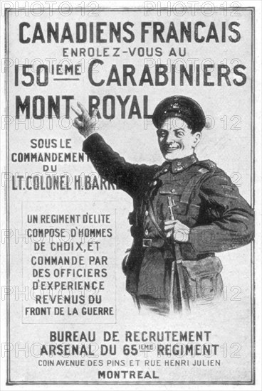 A French Canadian army recruitment poster, 1914. Artist: Unknown