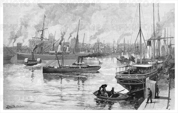 Melbourne from the Yarra, Victoria, Australia, 1886.Artist: Frederic B Schell