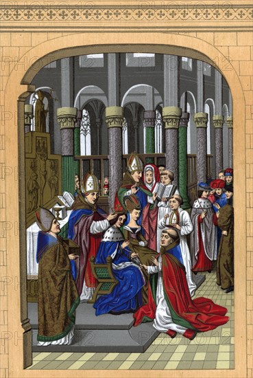 'Coronation of Charles V, King of France', 14th century, (1870).Artist: Franz Kellerhoven