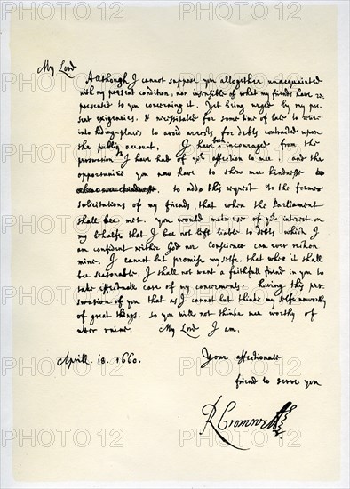 Letter from Richard Cromwell, Lord Protector, to General George Monck, 18th April 1660.Artist: Richard Cromwell