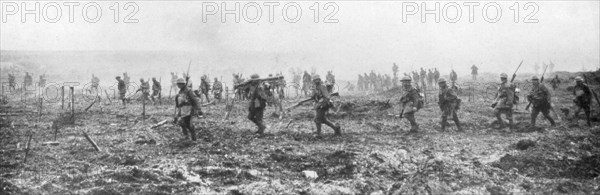 Canadian troops in no man's land, Vimy, France, First World War, 9 April 1917. Artist: Unknown