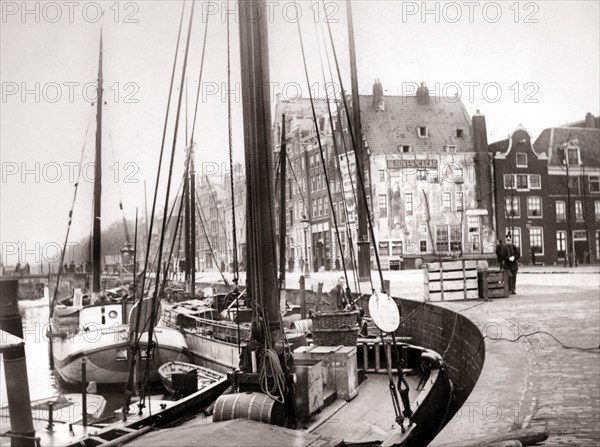 Canal boats, Rotterdam, 1898.Artist: James Batkin