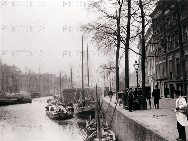 Canal boats, Rotterdam, 1898.Artist: James Batkin