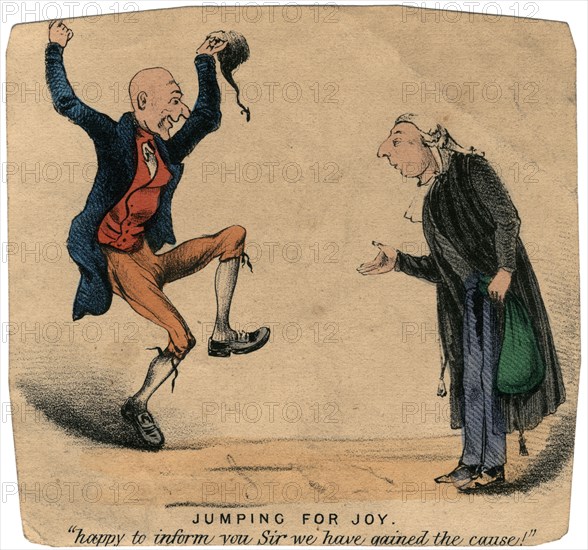 'Jumping for Joy - happy to inform you Sir we have gained the cause!' Artist: Unknown