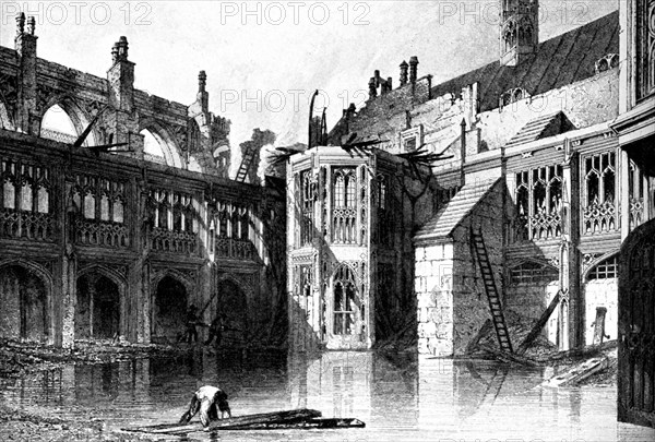 The Cloister Court, St Stephen's Chapel, Palace of Westminster, 1834 (c1905). Artist: Unknown