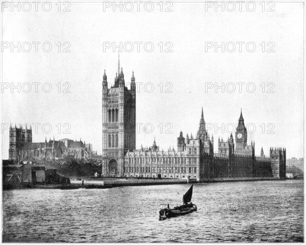 Houses of Parliament, London, late 19th century.Artist: John L Stoddard