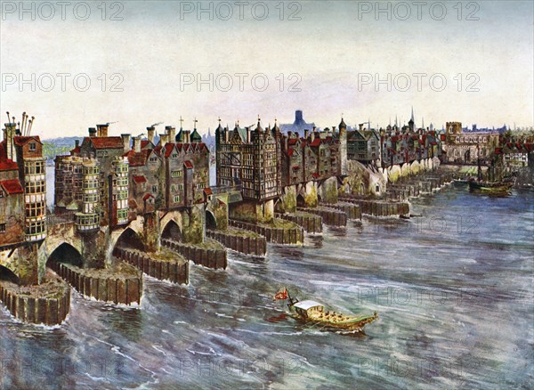 'Old London Bridge, about 1630', (c1900-1920). Artist: Unknown