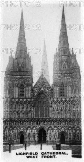 'Lichfield Cathedral, West Front', Staffordshire, c1920s. Artist: Unknown