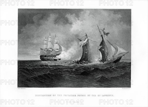 Destruction of the privateer 'Petrel' by the 'St Lawrence', 28 July 1861, (1862-1867).Artist: R Hinshelwood