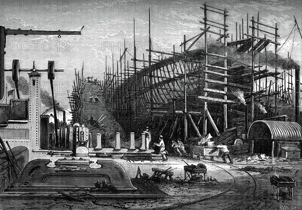 Iron ship, Messrs Samuda's yard, Isle of Dogs, London, c1880. Artist: Unknown