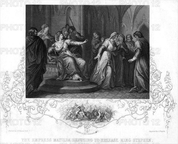 The Empress Matilda refusing to release king Stephen, 1141. Artist: J Rogers