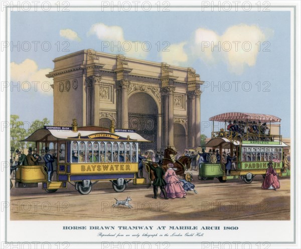 'Horse Drawn Tramway at Marble Arch', 1860. Artist: Unknown