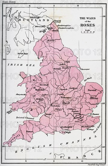 Map of the Wars of the Roses, 15th century (1893). Artist: Unknown