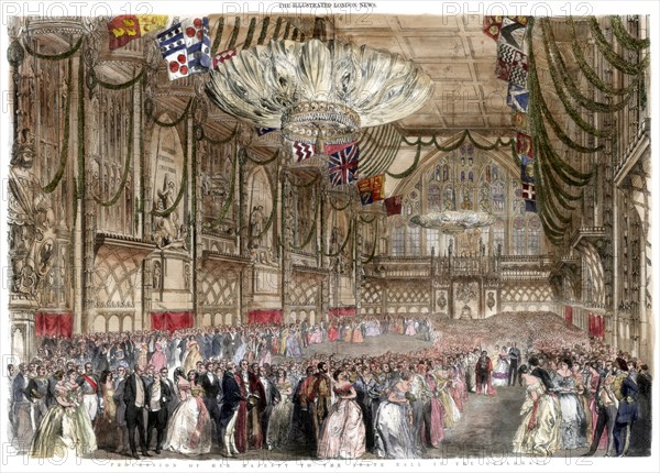 Procession of her majesty to the state ball in the Guildhall, 1851.Artist: A Mason