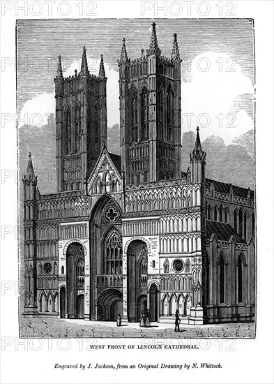 West front of Lincolin Cathedral, 1843. Artist: J Jackson