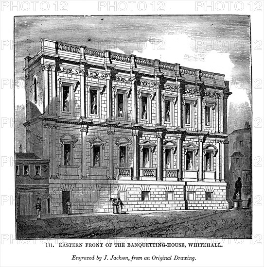 Eastern front of the banquetting house, Whitehall, 1843. Artist: J Jackson