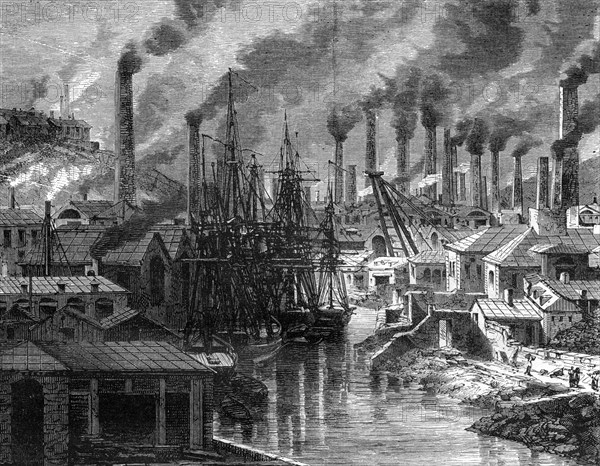 A copper factory in Cornwall, 19th century.Artist: Jean Baptiste Henri Durand Brager