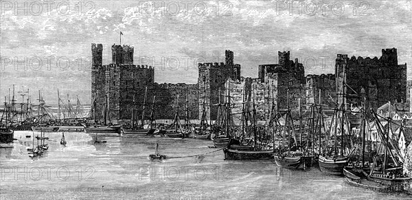 Caernarfon Castle, Gwynedd, Wales, 19th century.Artist: Benoist