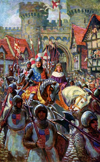 Edward V rides into London with Duke Richard, 1483, (c1920). Artist: C I De Lacy