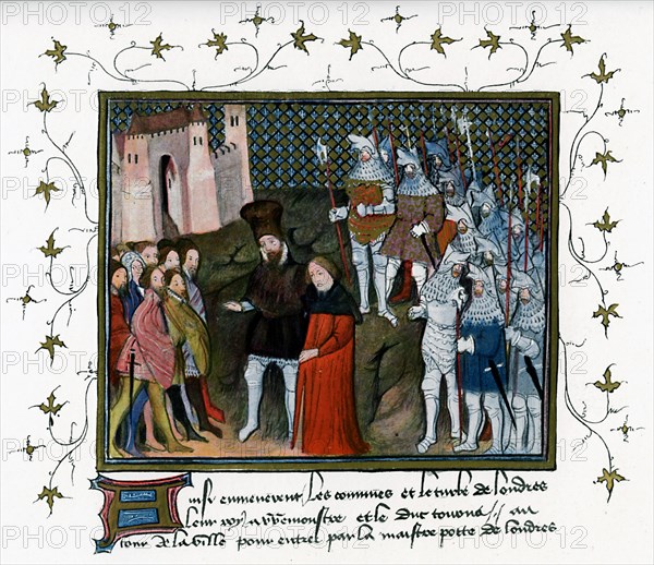 Richard II delivered by Bolingbroke to the citizens of London, 1399, (c1400-c1425). Artist: Unknown