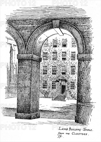 Lamb Building, Temple, from the cloisters, London, 1912. Artist: Frederick Adcock