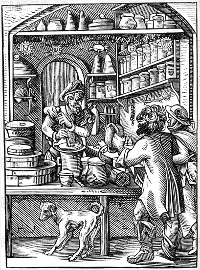 Druggist, 16th century (1849).Artist: Jost Amman