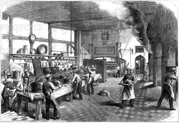 The kitchen at Charterhouse School, Godalming, Surrey, 1867. Artist: Unknown